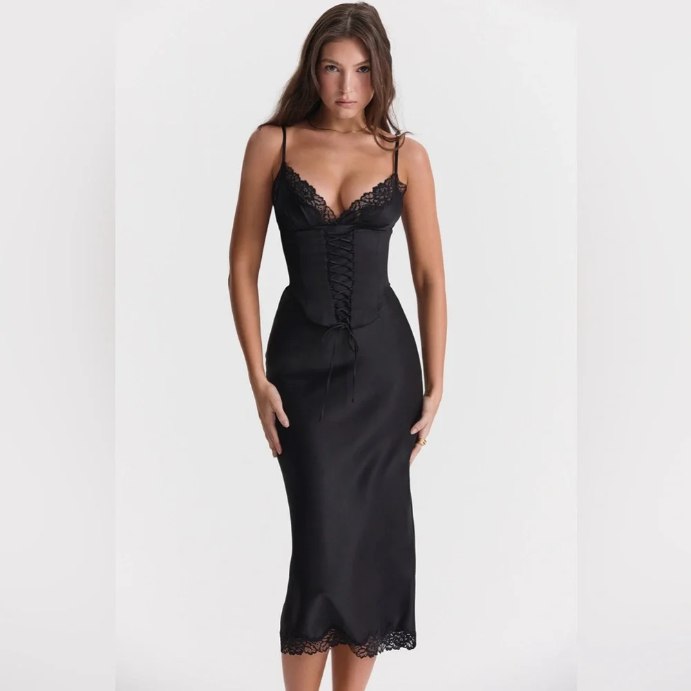 HOUSE OF CB 'Salma' Black Satin Slip Dress NWOT - Picture 6 of 9